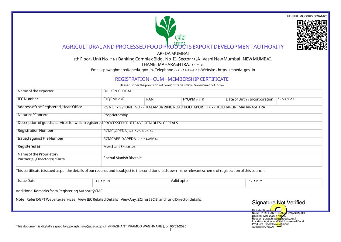 APEDA RCMC Validity